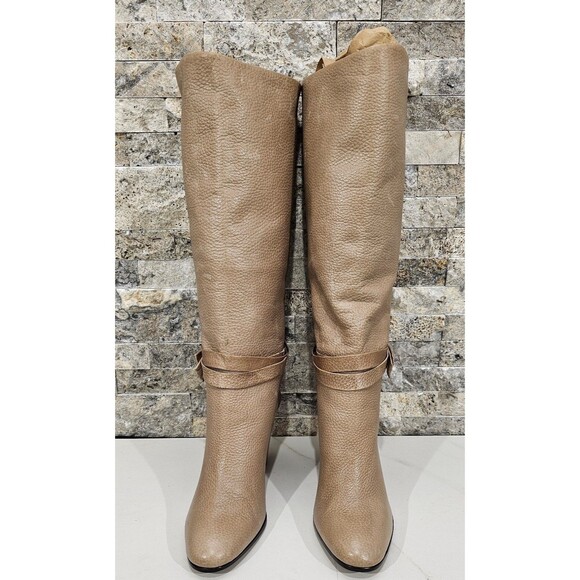 Kate Spade Mandie Boots Beige Napa Leather Heeled Knee High Womens 10 Old Money - Picture 3 of 5